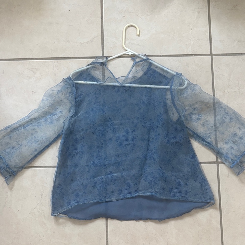 Zara Blue Sheer Floral Blouse
